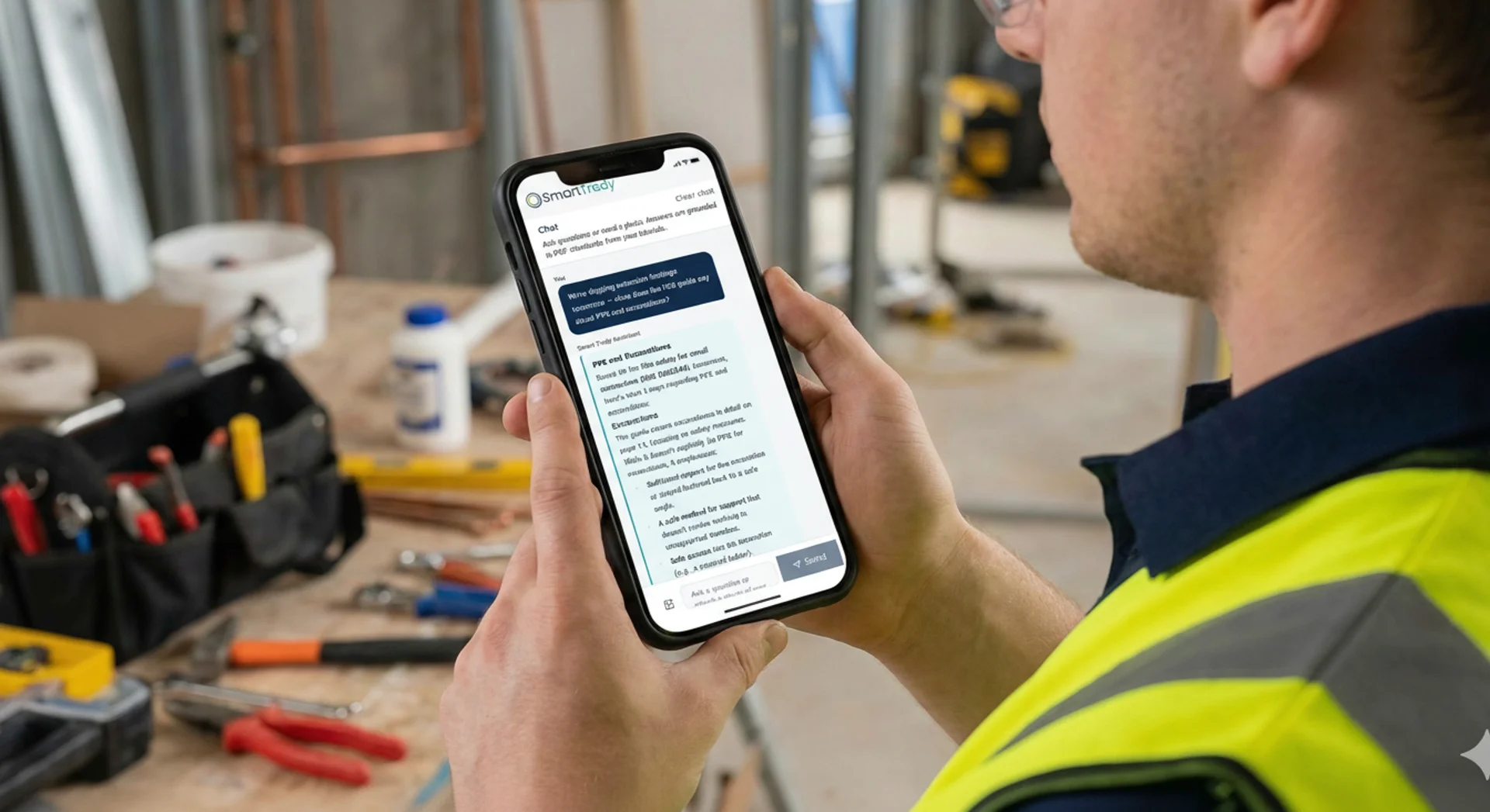 Crew member asking a task question on site