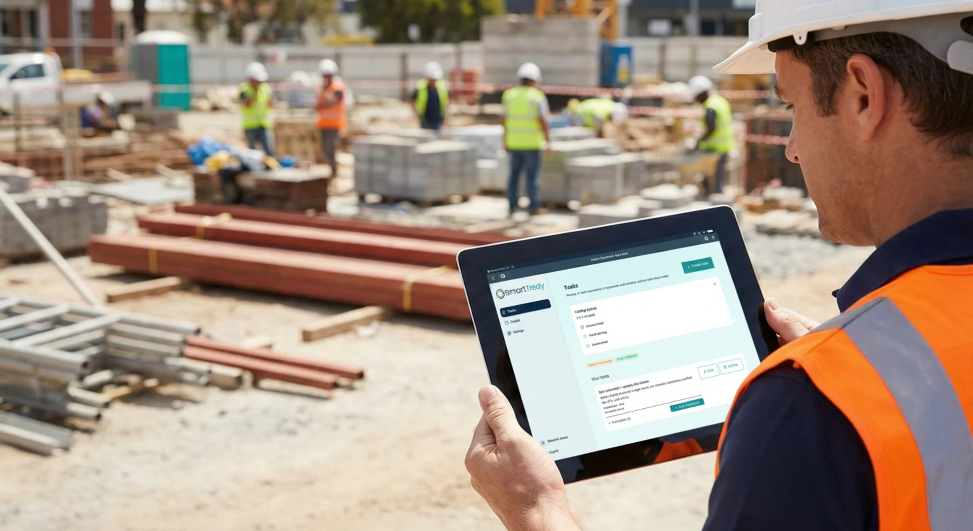 Construction team reviewing work quality on site